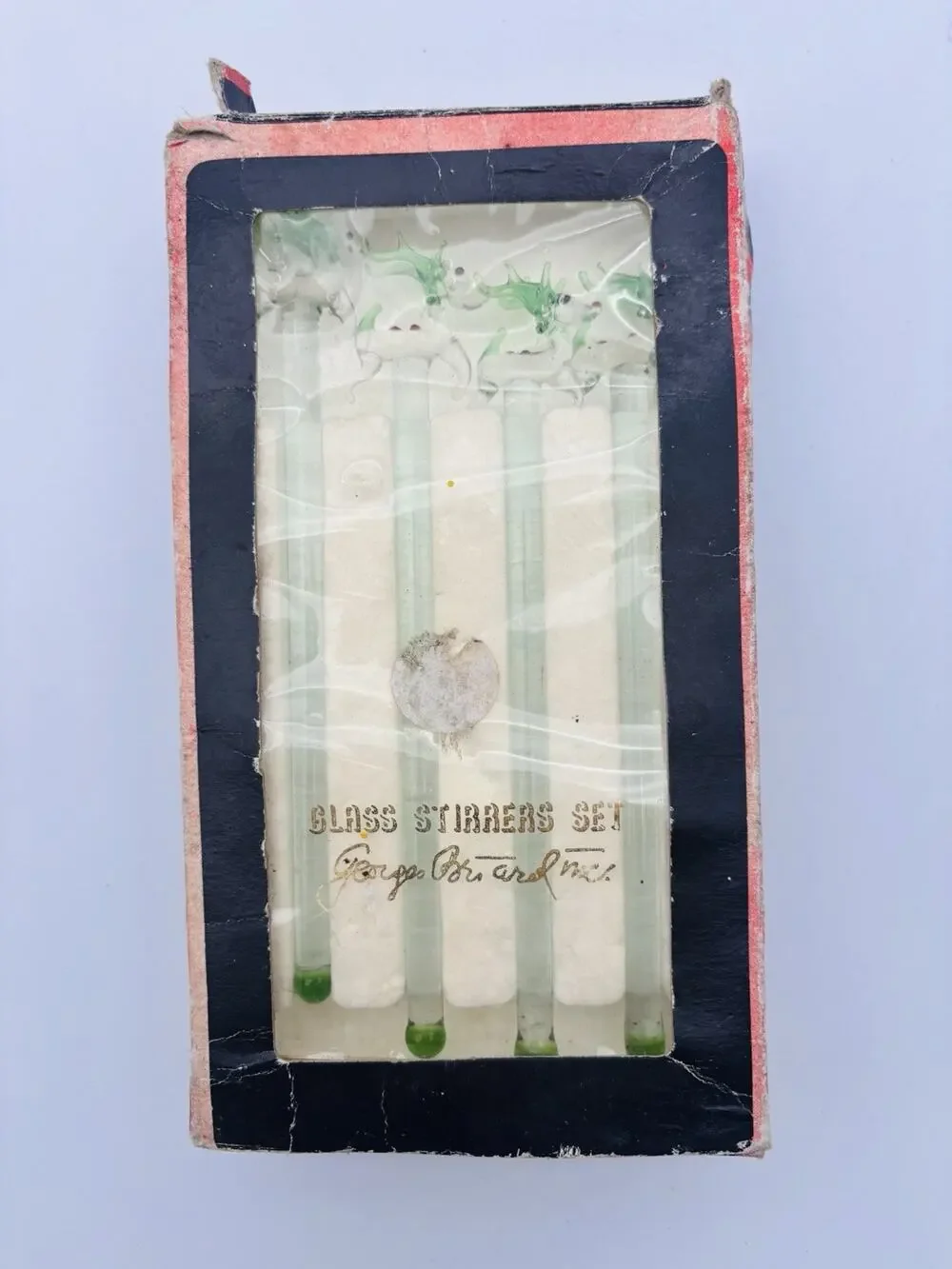 Vtg Georges Briard Glass Cocktail Swizzle Stir Set Reindeer Original Package